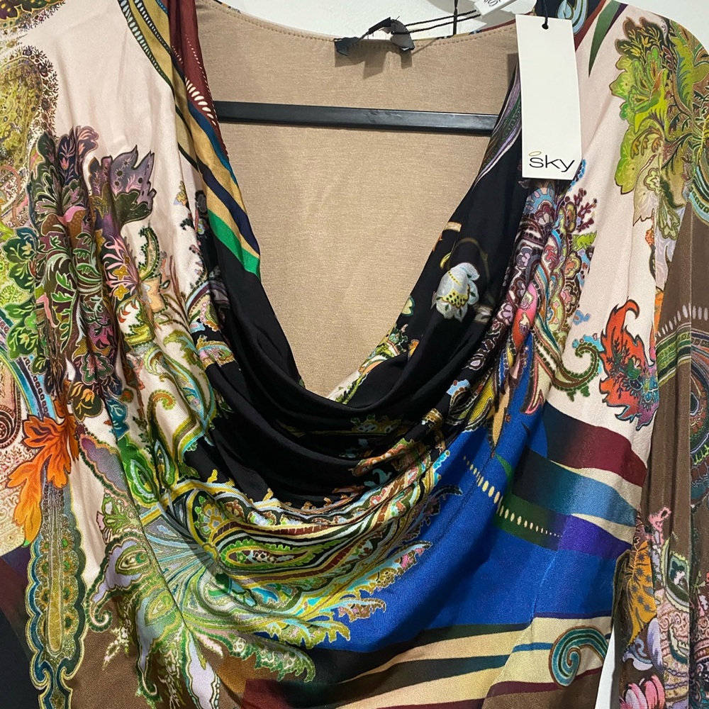 Sky Dress women’s large Mini multicolored floral cuff Bodycon long sleeves - Picture 8 of 14